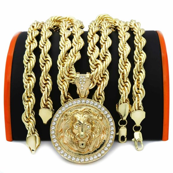 14k Gold Lion Chain + Pendant + Rope Chain - Picture 4 of 4